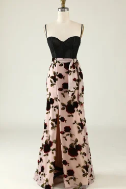 Crepúsculo Floral Vestido de Baile Cintas de Espaguete