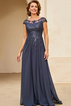 Crepúsculo Linha-A Pescoço de Barco Longos Vestido Mae Noiva