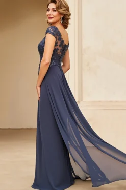 Crepúsculo Linha-A Pescoço de Barco Longos Vestido Mae Noiva