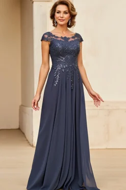 Crepúsculo Linha-A Pescoço de Barco Longos Vestido Mae Noiva