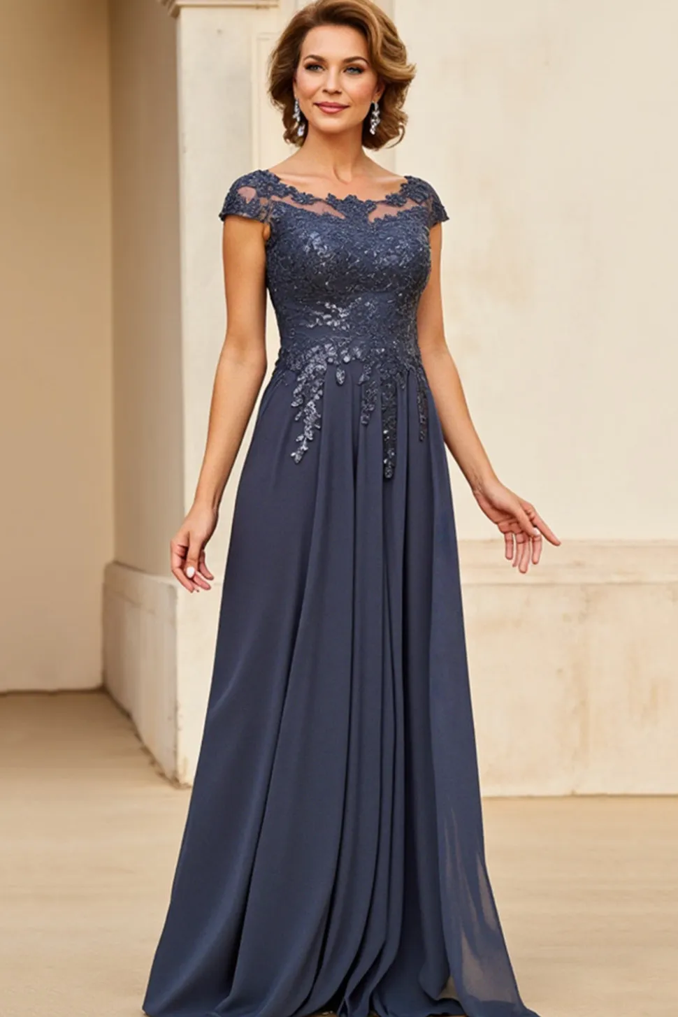 Crepúsculo Linha-A Pescoço de Barco Longos Vestido Mae Noiva