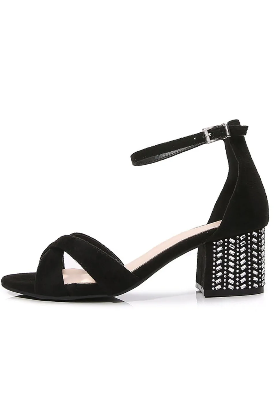 Cruz preta tornozelo Strappy Chunky Heel Sandália