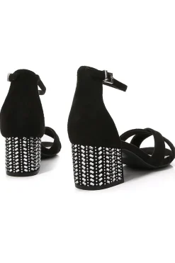 Cruz preta tornozelo Strappy Chunky Heel Sandália