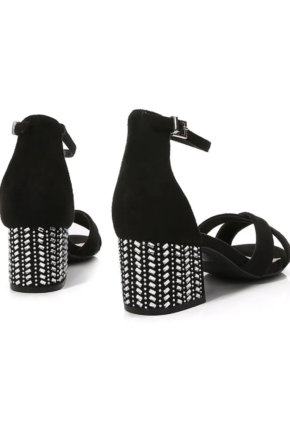 Cruz preta tornozelo Strappy Chunky Heel Sandália