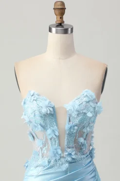Céu Azul Cetim Espartilho Brilhante Mini Vestido Cocktail