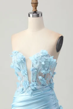 Céu Azul Cetim Espartilho Brilhante Mini Vestido Cocktail