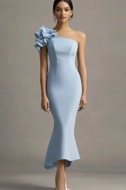 Céu Azul Um Ombro Trompete/sereia Longos Vestido Cerimónia
