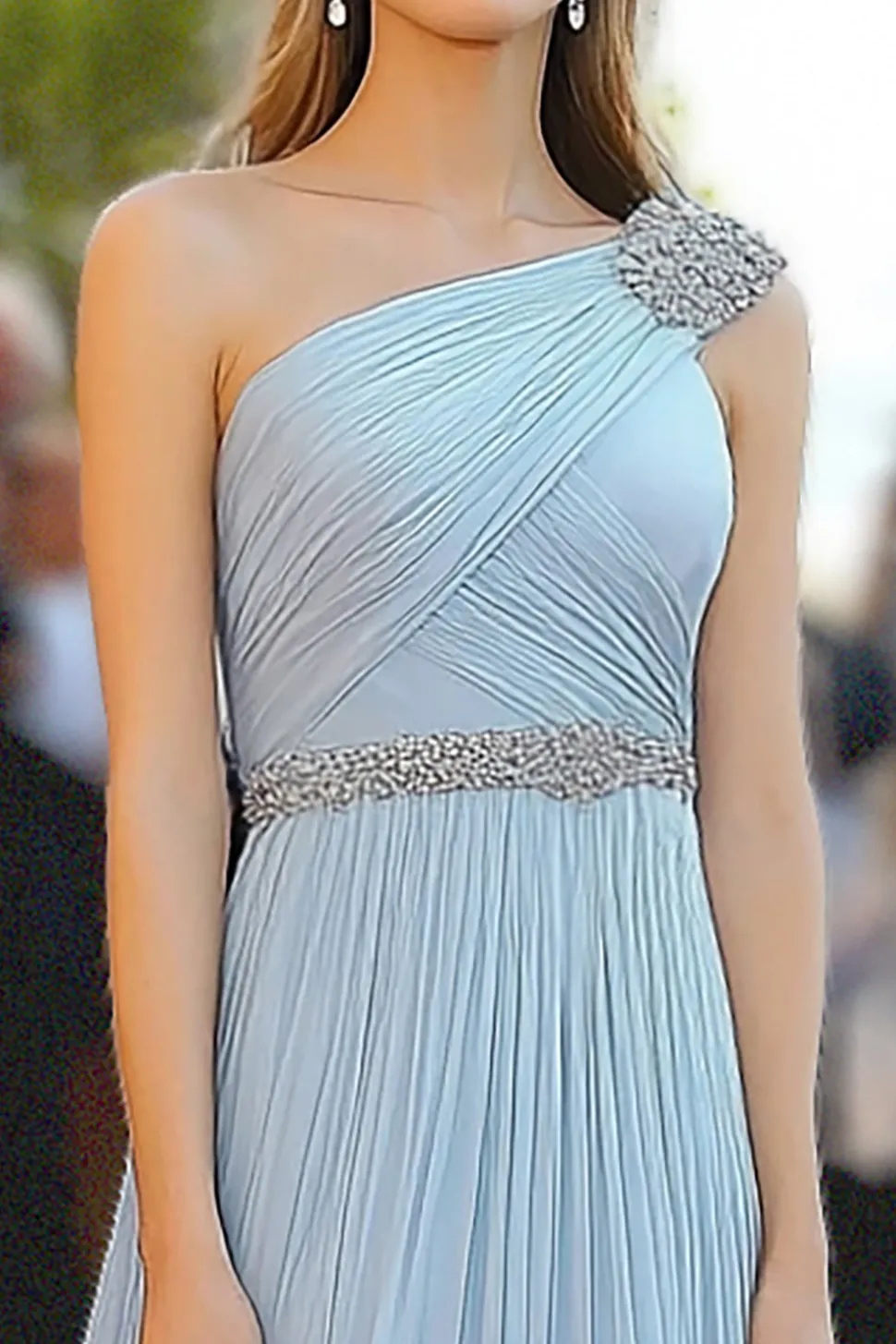 Céu Azul Um Ombro Uma Linha Chiffon Beaded Gala Dress