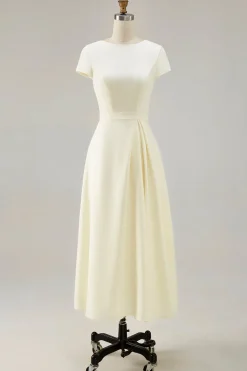 Daffodil A Line Boat Neck Vintage Cetim Long Work Dress