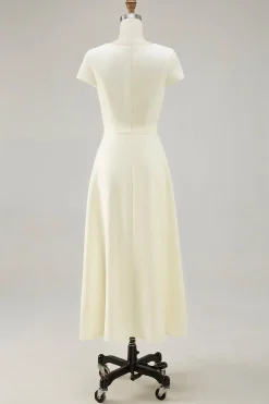 Daffodil A Line Boat Neck Vintage Cetim Long Work Dress