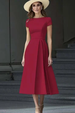 Daffodil A Line Boat Neck Vintage Cetim Long Work Dress