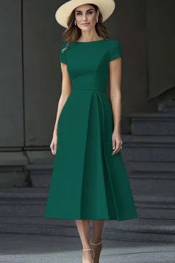 Daffodil A Line Boat Neck Vintage Cetim Long Work Dress