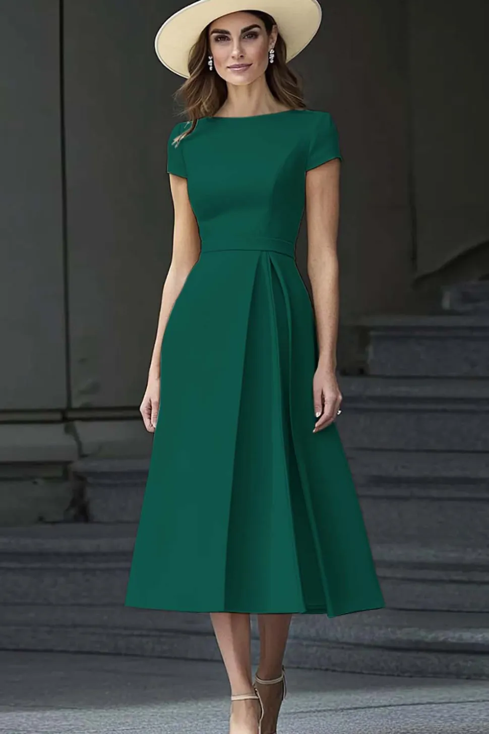 Daffodil A Line Boat Neck Vintage Cetim Long Work Dress