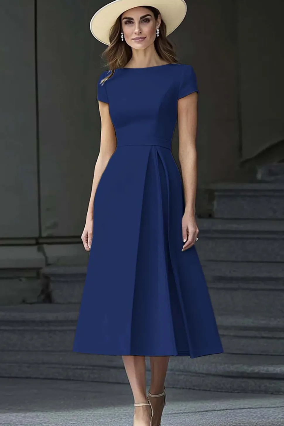 Daffodil A Line Boat Neck Vintage Cetim Long Work Dress