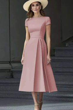 Daffodil A Line Boat Neck Vintage Cetim Long Work Dress