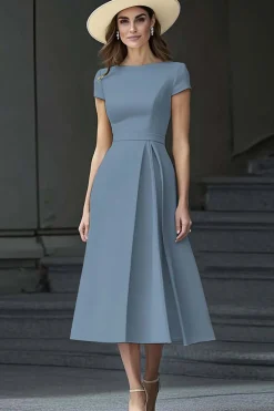 Daffodil A Line Boat Neck Vintage Cetim Long Work Dress