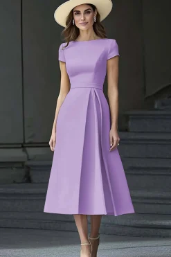 Daffodil A Line Boat Neck Vintage Cetim Long Work Dress