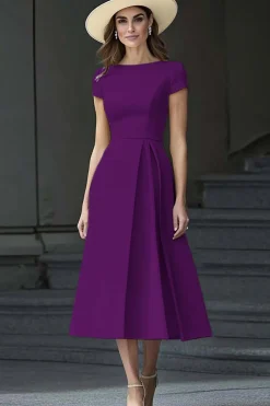Daffodil A Line Boat Neck Vintage Cetim Long Work Dress