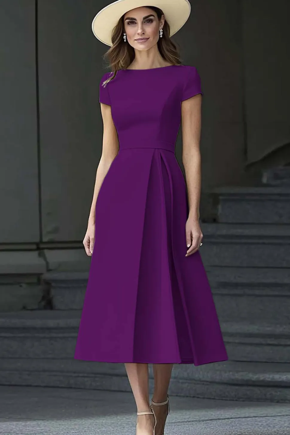 Daffodil A Line Boat Neck Vintage Cetim Long Work Dress