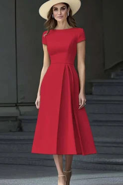 Daffodil A Line Boat Neck Vintage Cetim Long Work Dress