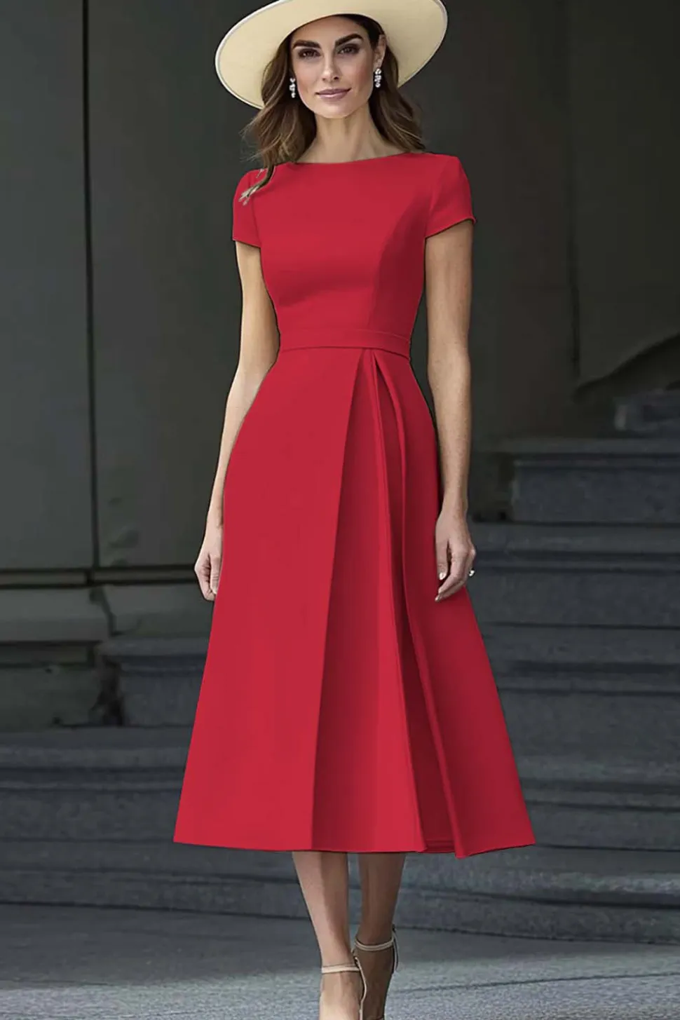 Daffodil A Line Boat Neck Vintage Cetim Long Work Dress