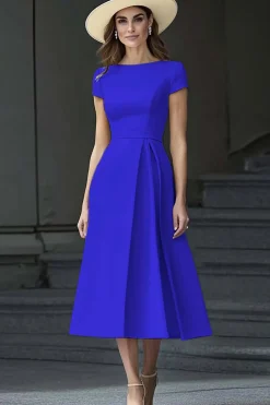 Daffodil A Line Boat Neck Vintage Cetim Long Work Dress