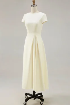 Daffodil A Line Boat Neck Vintage Cetim Long Work Dress