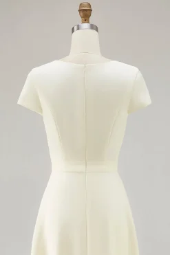 Daffodil A Line Boat Neck Vintage Cetim Long Work Dress