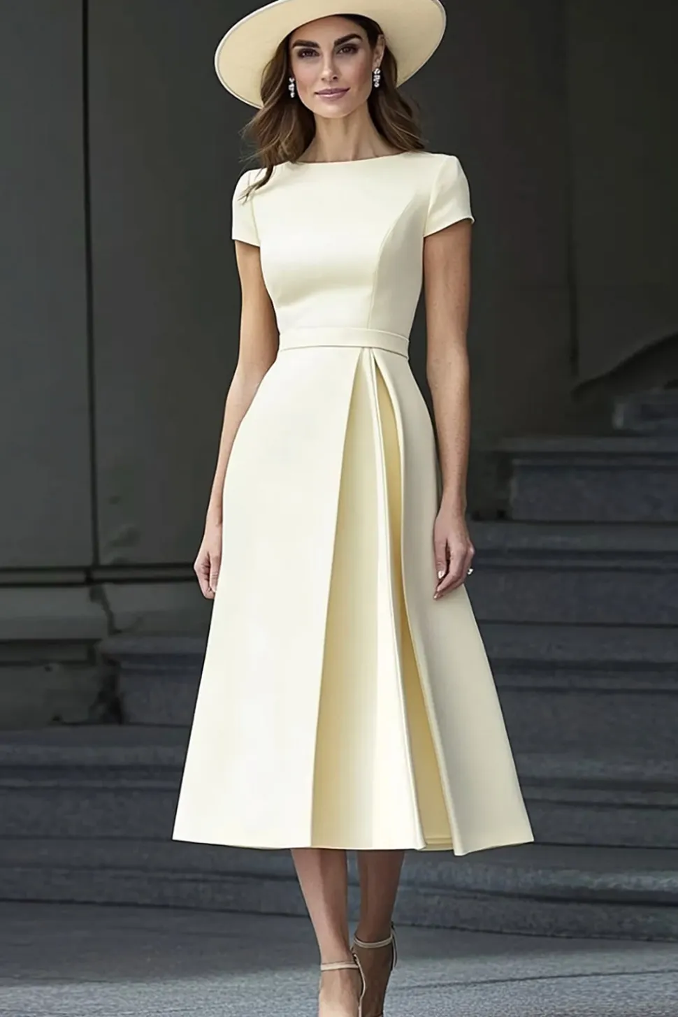 Daffodil A Line Boat Neck Vintage Cetim Long Work Dress