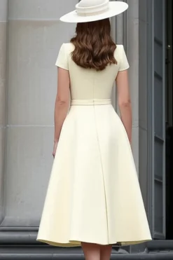 Daffodil A Line Boat Neck Vintage Cetim Long Work Dress