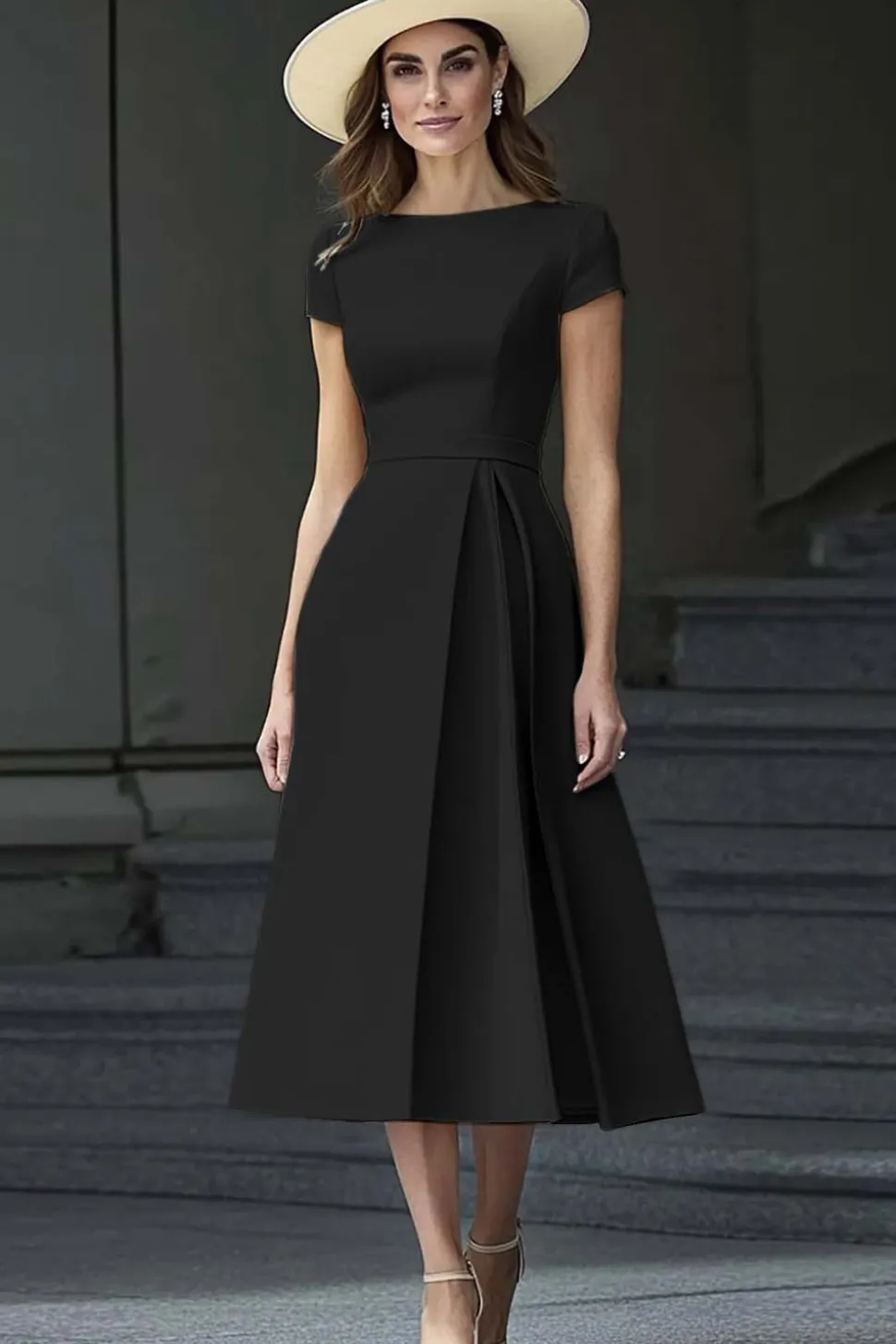 Daffodil A Line Boat Neck Vintage Cetim Long Work Dress