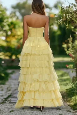 Daffodil Chiffon Querida A-Line babado vestido longo baile