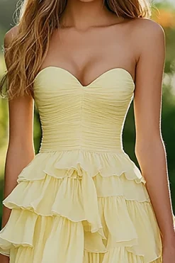 Daffodil Chiffon Querida A-Line babado vestido longo baile