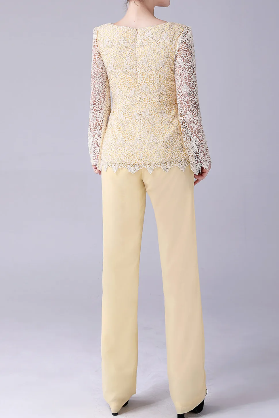 Daffodil Mangas Longas Lace Top Mãe da Noiva Pant Suits
