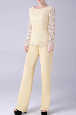 Daffodil Mangas Longas Lace Top Mãe da Noiva Pant Suits