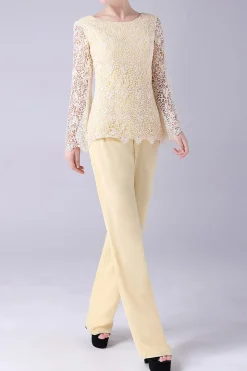 Daffodil Mangas Longas Lace Top Mãe da Noiva Pant Suits