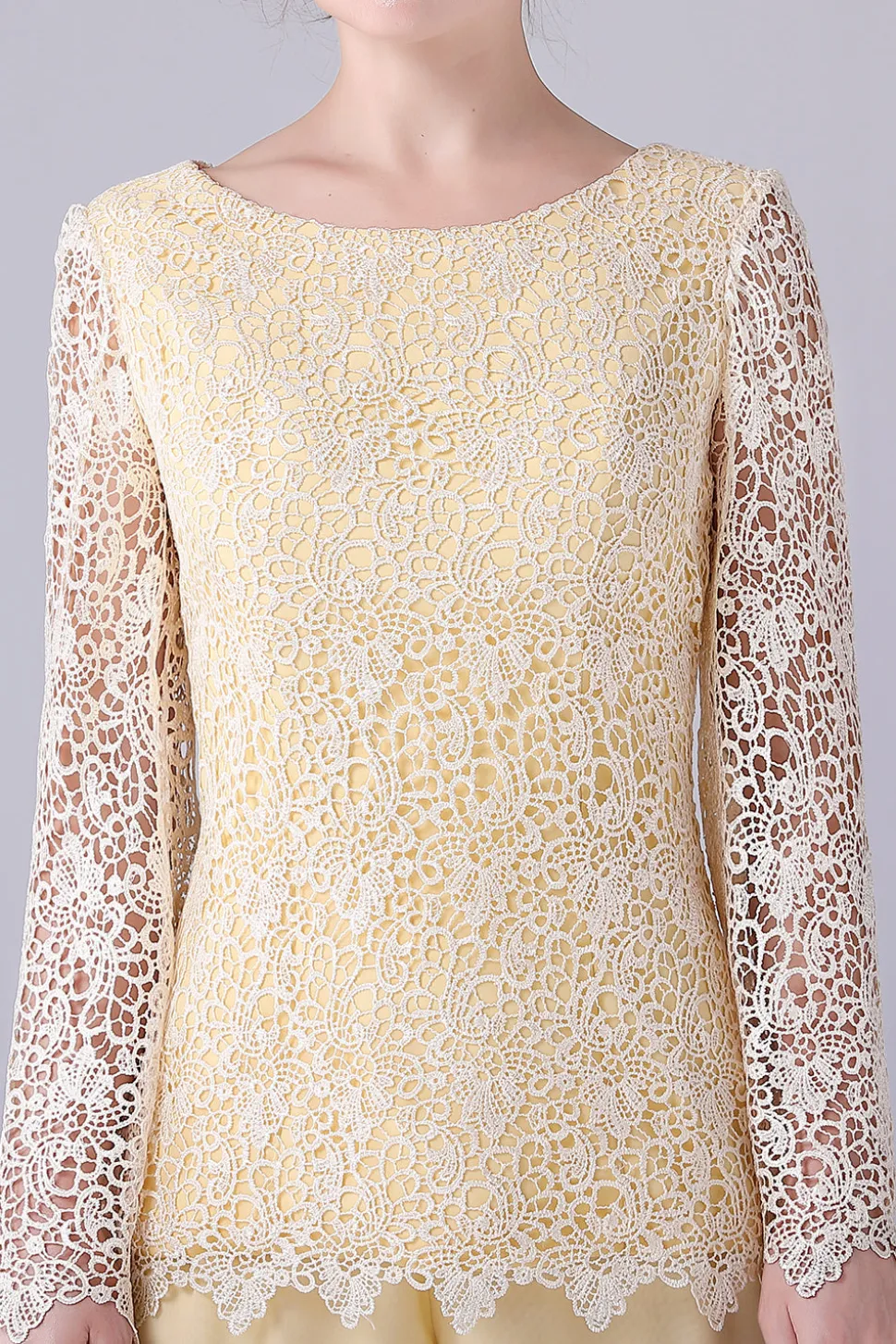 Daffodil Mangas Longas Lace Top Mãe da Noiva Pant Suits