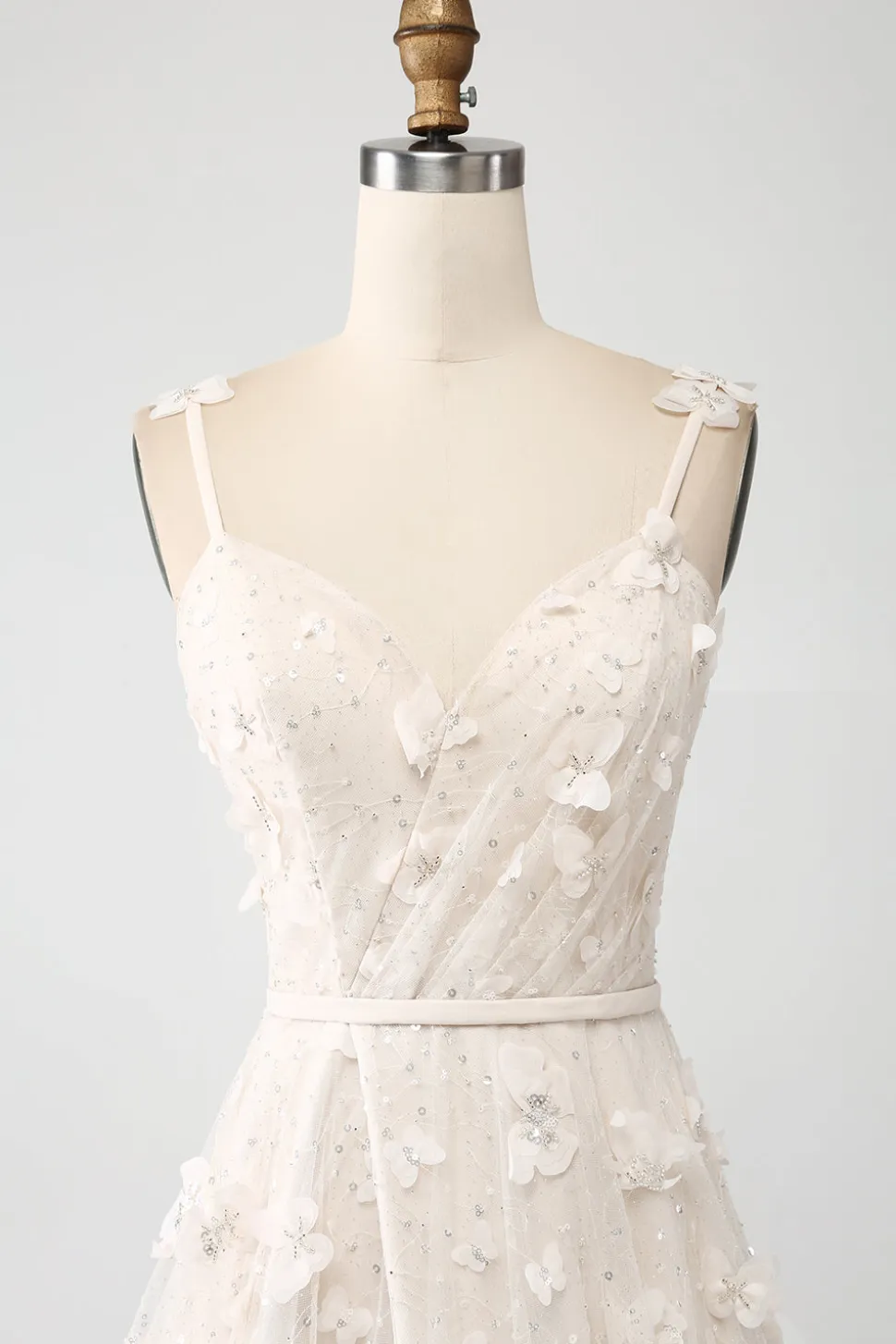 Damasco A Line Spaghetti Straps Appliques Long Wdding Dress with Slit