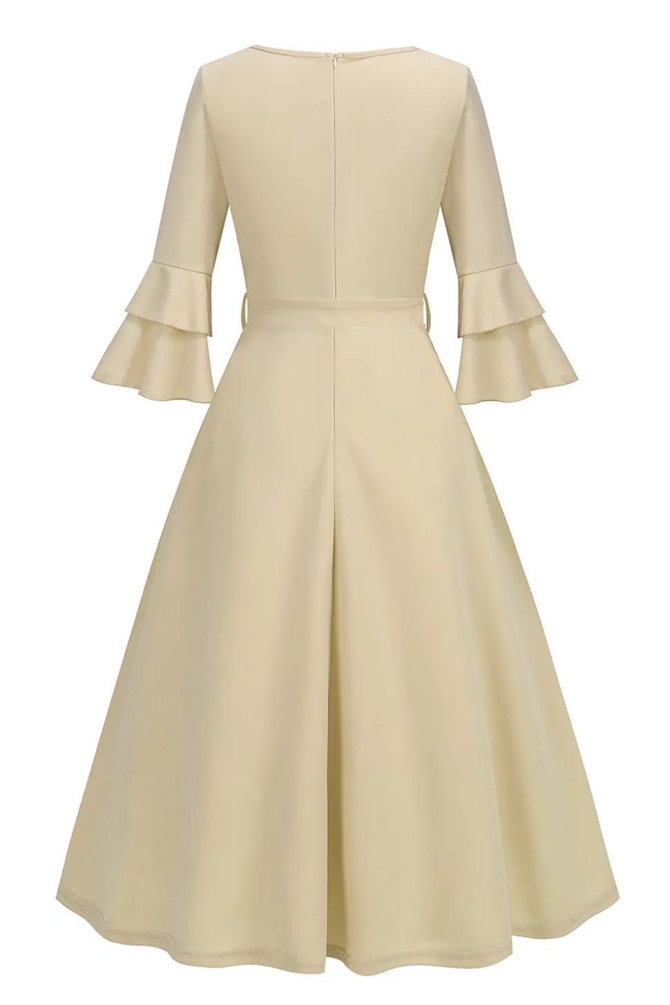 Damasco A-Line V-neck Meia Manga Midi Vestido dos anos 1950