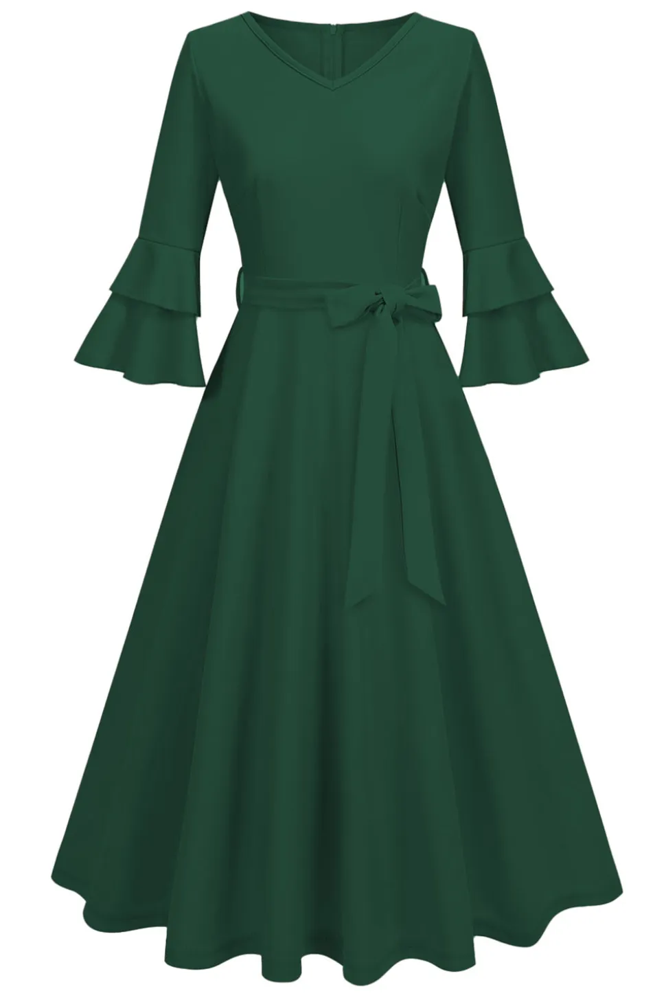 Damasco A-Line V-neck Meia Manga Midi Vestido dos anos 1950