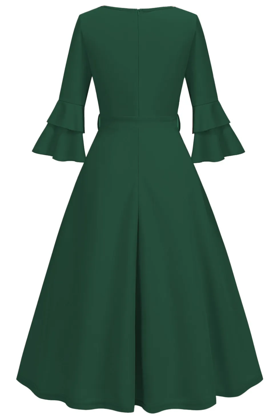 Damasco A-Line V-neck Meia Manga Midi Vestido dos anos 1950