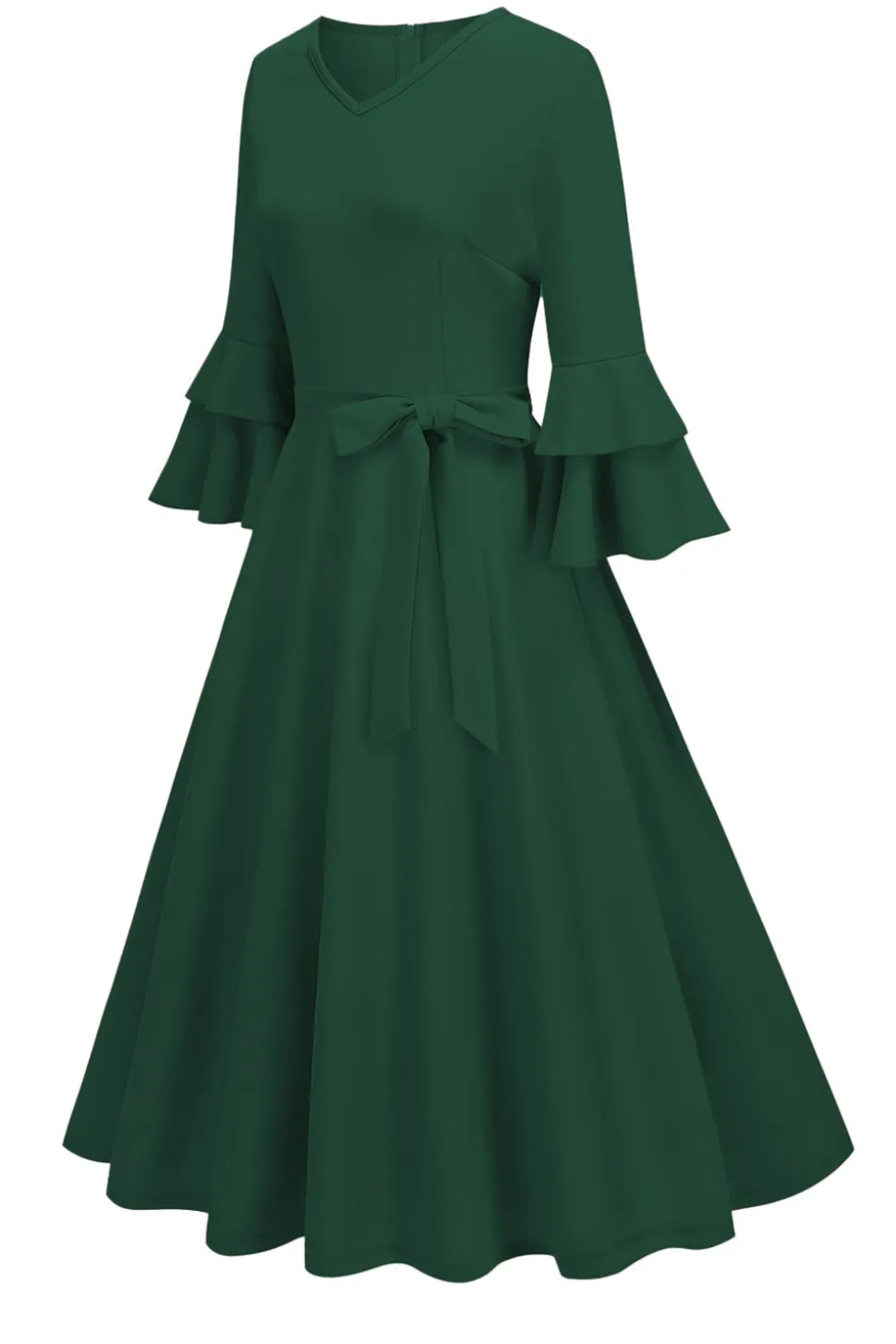 Damasco A-Line V-neck Meia Manga Midi Vestido dos anos 1950