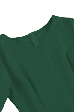 Damasco A-Line V-neck Meia Manga Midi Vestido dos anos 1950