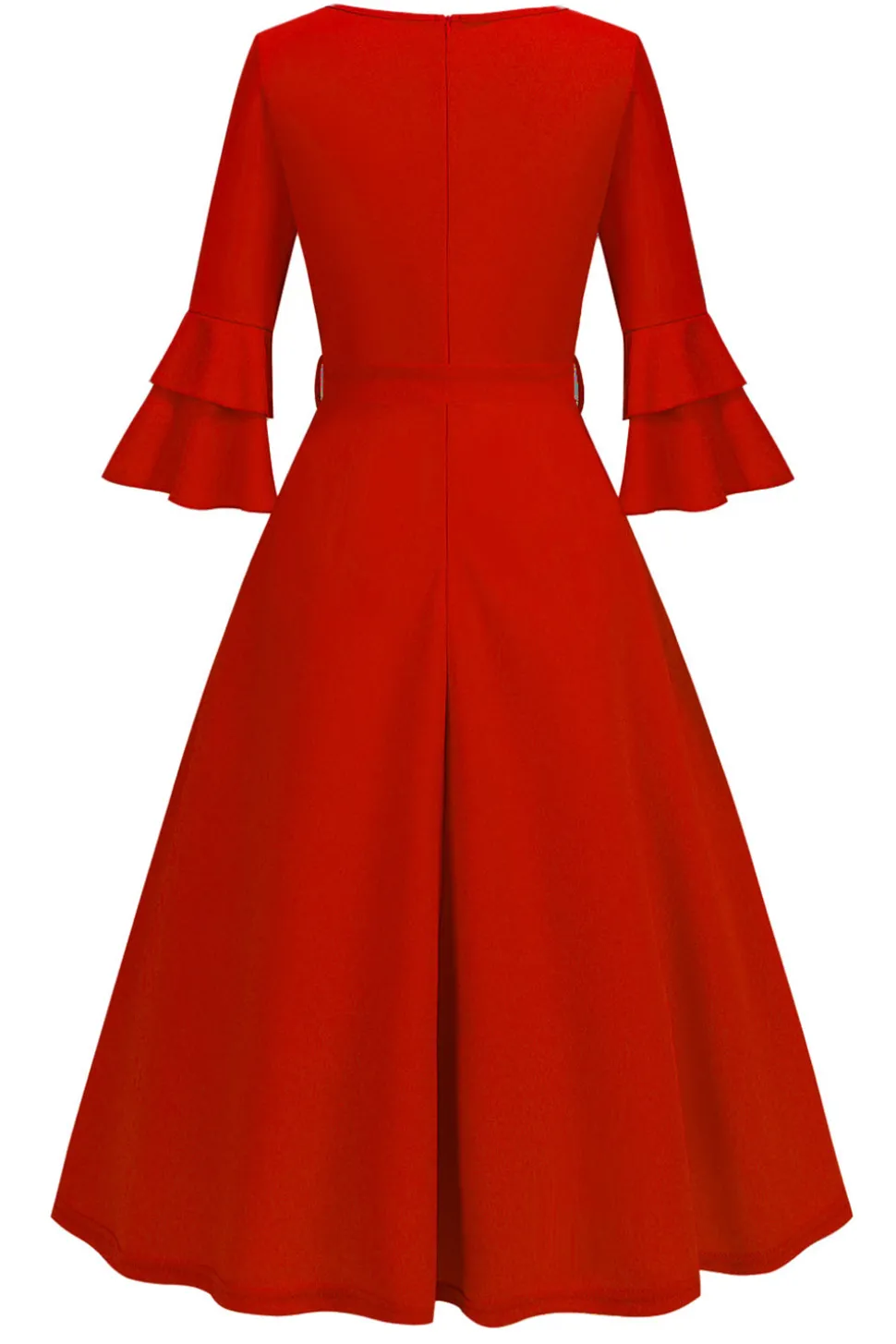 Damasco A-Line V-neck Meia Manga Midi Vestido dos anos 1950