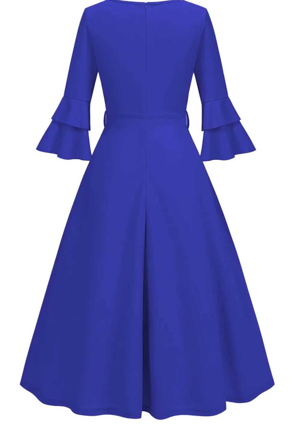Damasco A-Line V-neck Meia Manga Midi Vestido dos anos 1950