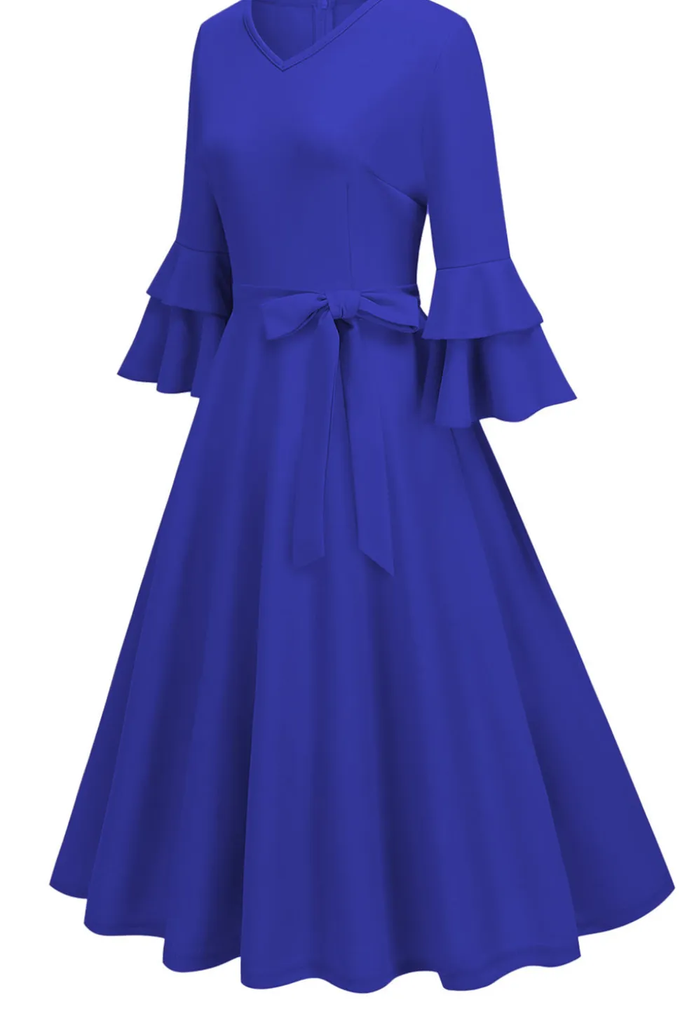 Damasco A-Line V-neck Meia Manga Midi Vestido dos anos 1950
