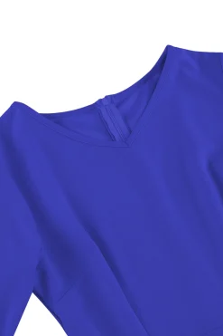 Damasco A-Line V-neck Meia Manga Midi Vestido dos anos 1950