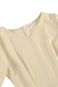 Damasco A-Line V-neck Meia Manga Midi Vestido dos anos 1950