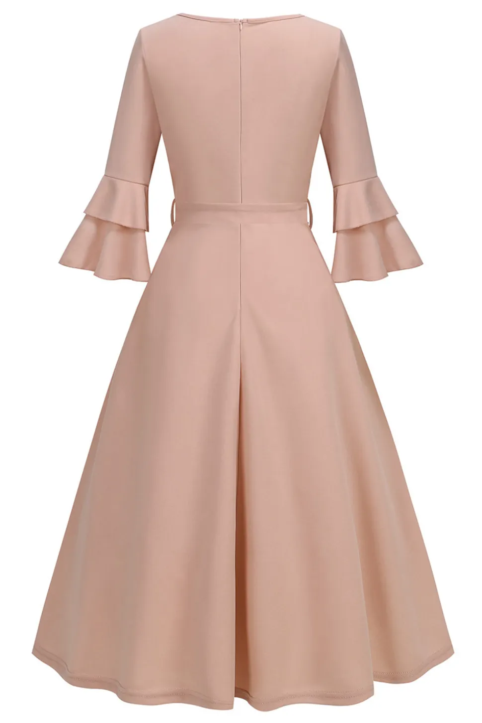 Damasco A-Line V-neck Meia Manga Midi Vestido dos anos 1950
