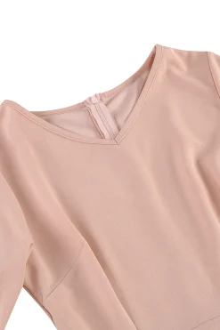 Damasco A-Line V-neck Meia Manga Midi Vestido dos anos 1950